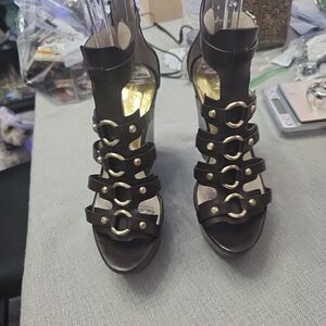 Michael Kors Black Heels with Gold Buckles